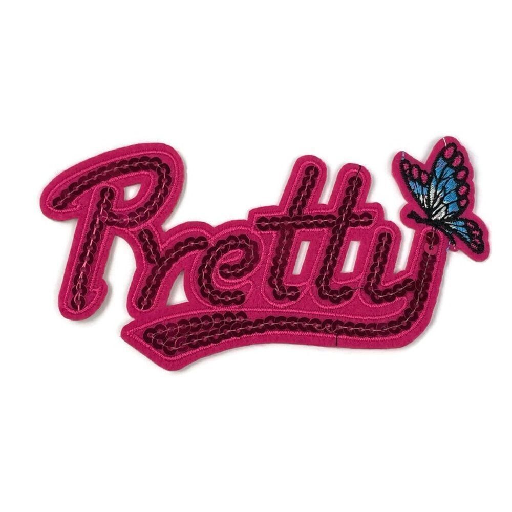 Pink Sequin Pretty Text Embroidered Patch